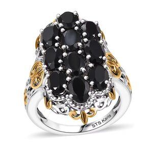 Beautiful Black Spinel Gem Two-Tone Ring in 18K YG Plating Platinum Bond Size 6